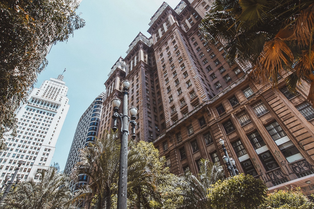 downtown of sao paulo, brazil with building banespa (white) and martinelli