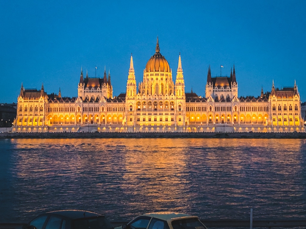 Hungarian Parliament; lit up; Budapest; Hungary