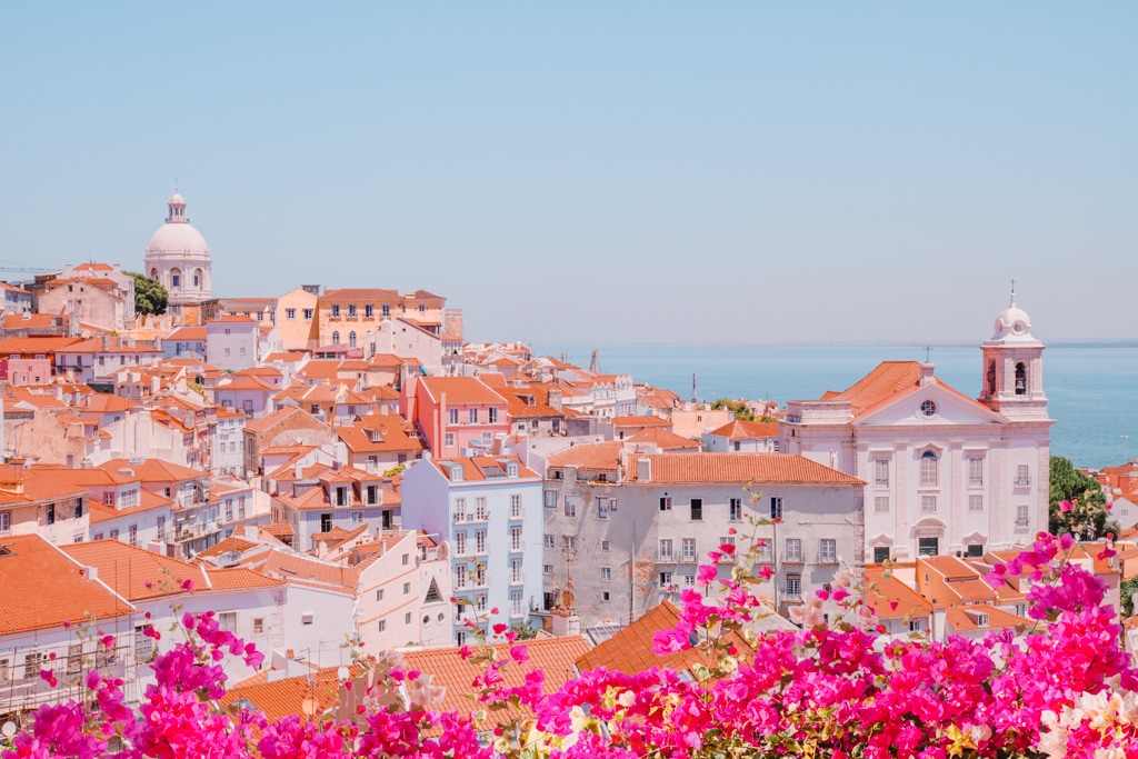 view of Alfama old town at sunny day, Lisbon, Portugal
